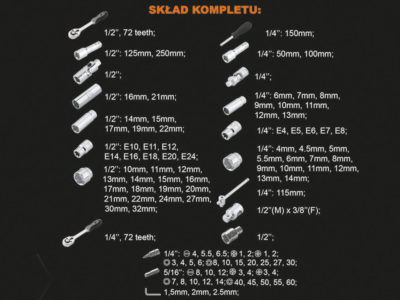 Komplet kluczy nasadowych V-PLUS 1/4” + 1/2” 108szt.