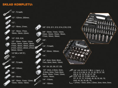 Komplet kluczy nasadowych V-PLUS 1/4” + 3/8” + 1/2” 151 szt.